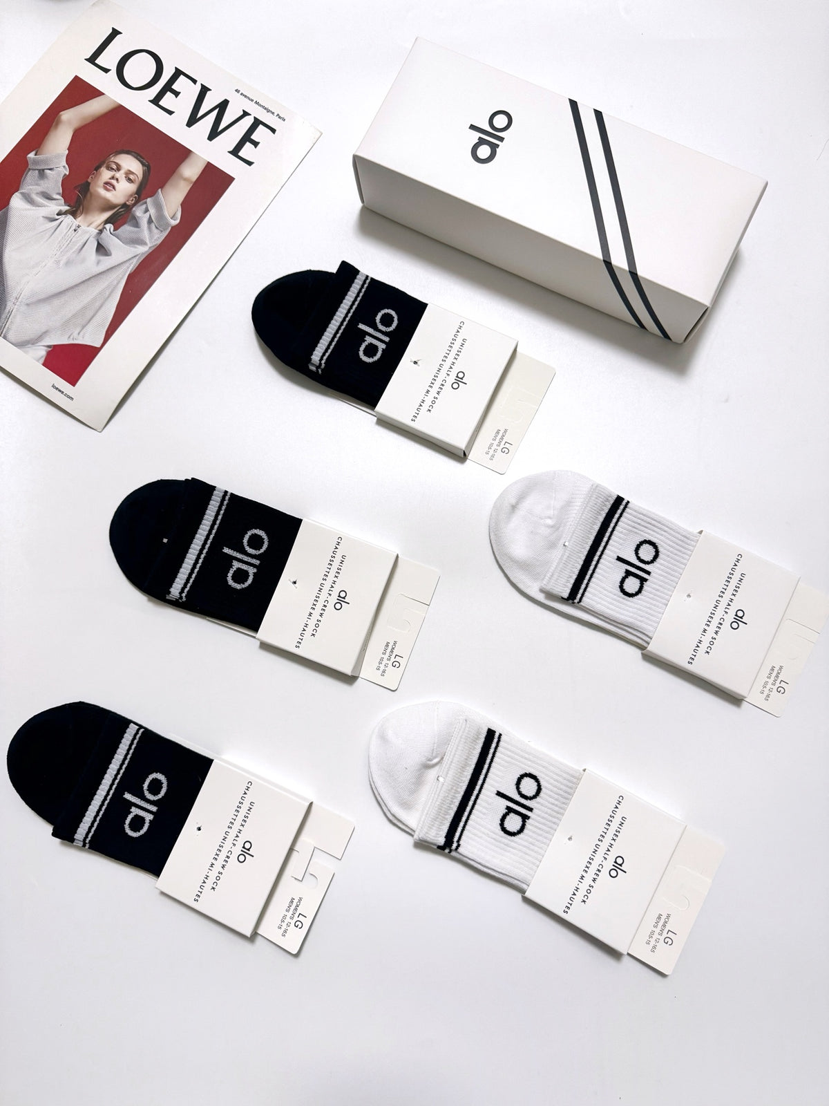 Alo Cotton Classic Letter Branding Crew Socks - 5-Pair Set