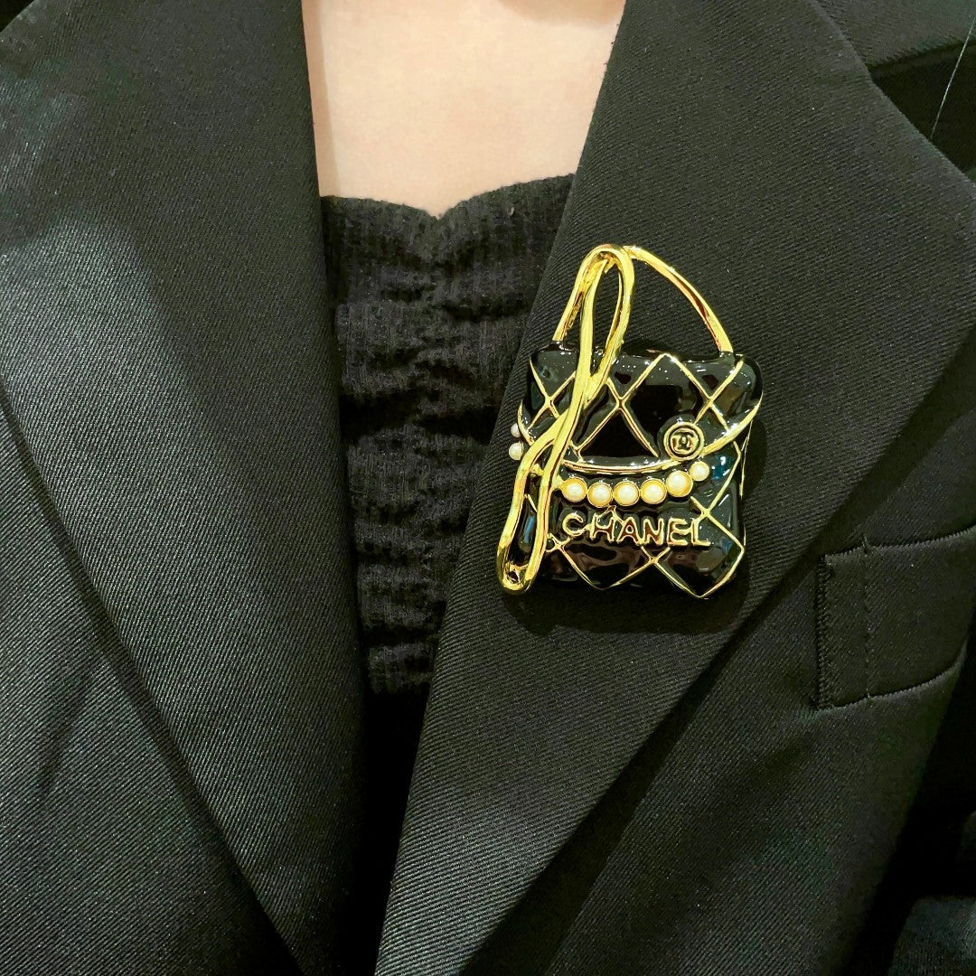 Martin Graham Double-C brooch in polished metal-tone – front product view