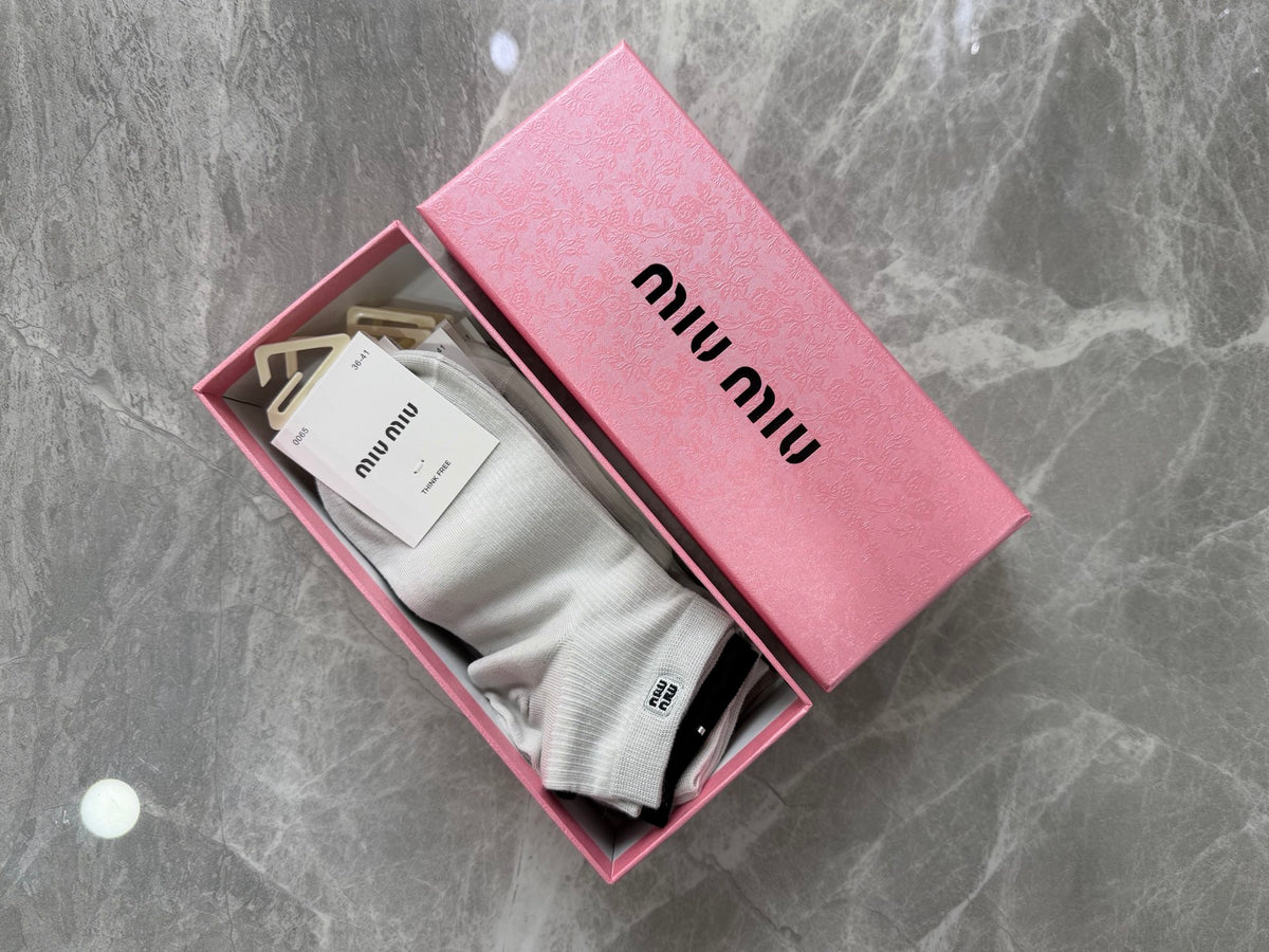 Miu Miu Modal Tonal Wordmark Ankle Socks - 5-Pair Set