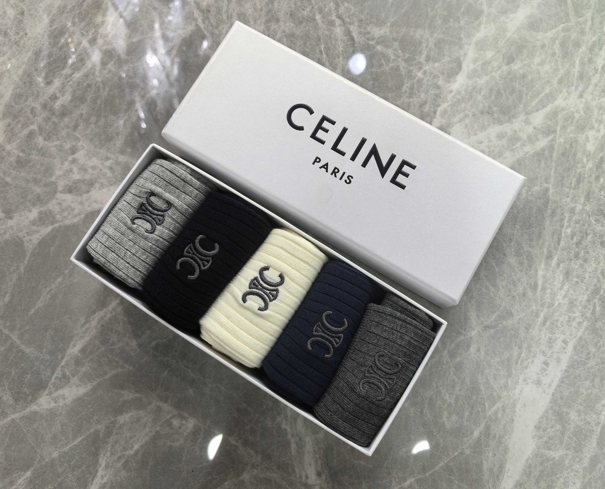 Celine Cotton Crew Socks - 5-Pair Set