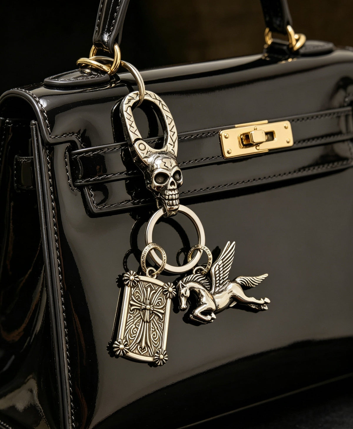 Martin Graham keychain in polished metal-tone – styled product view