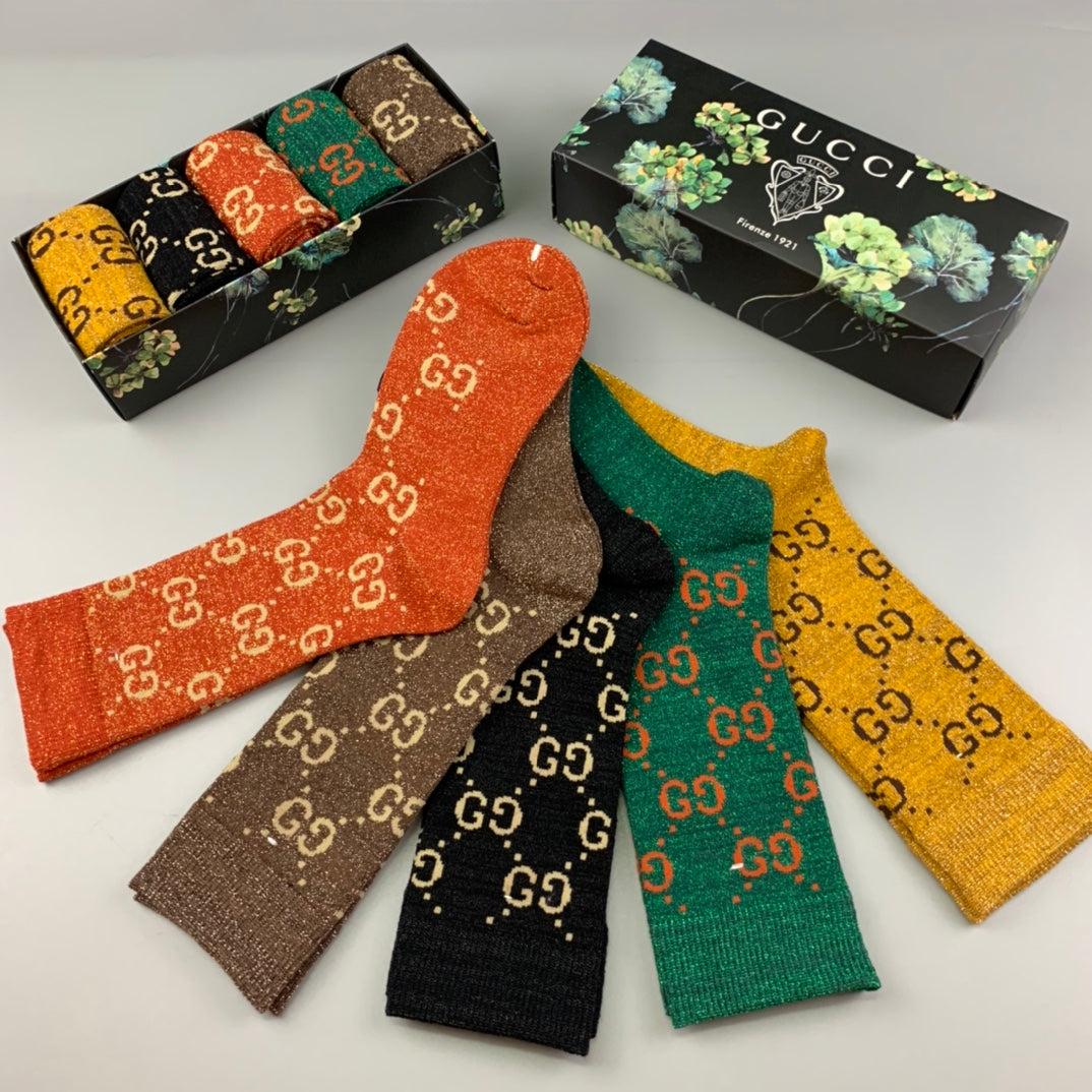 Gucci Repeating Linked Motifs Crew Socks - 5-Pair Set