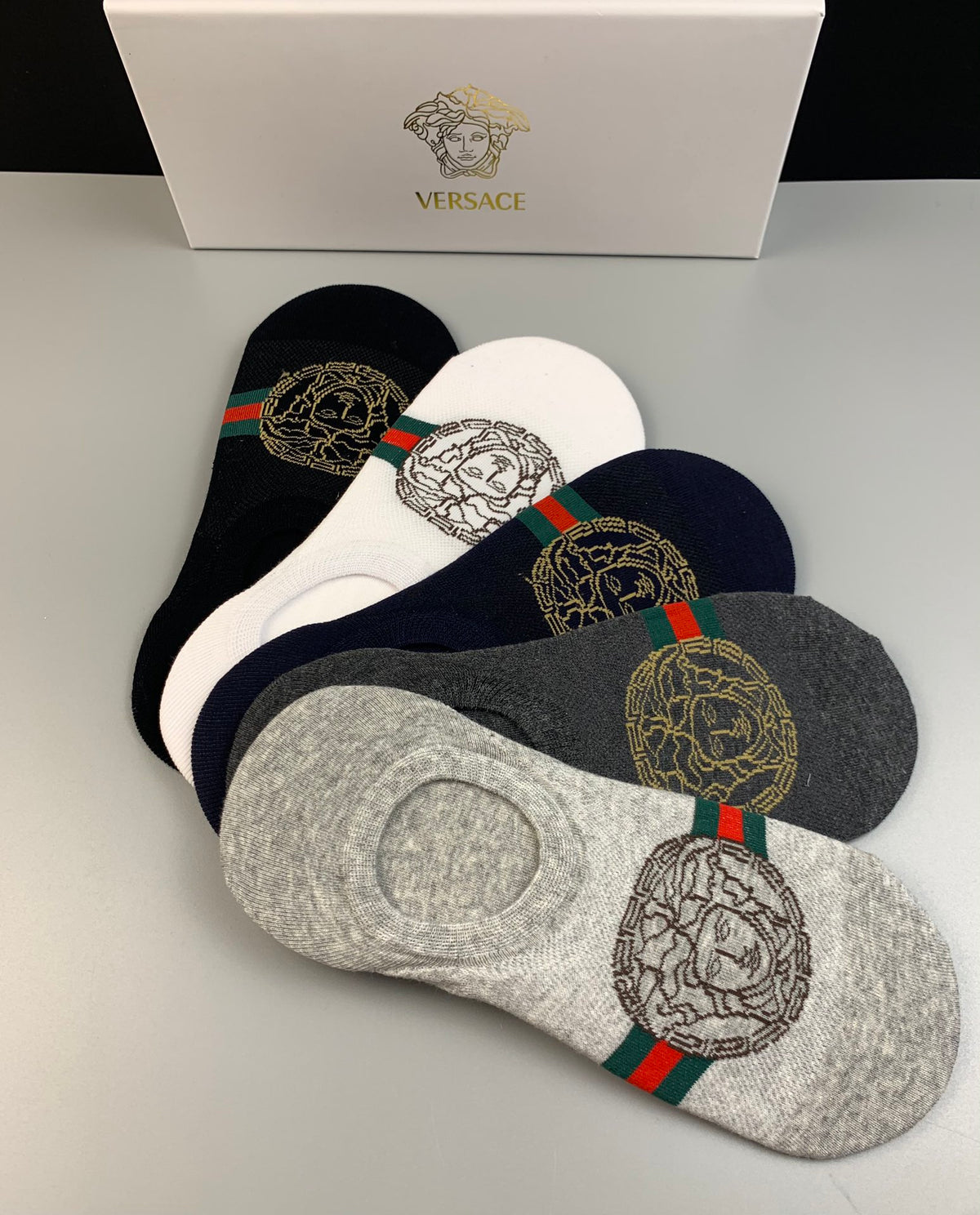 Versace Medallion Graphics No-Show Socks - 5-Pair Set