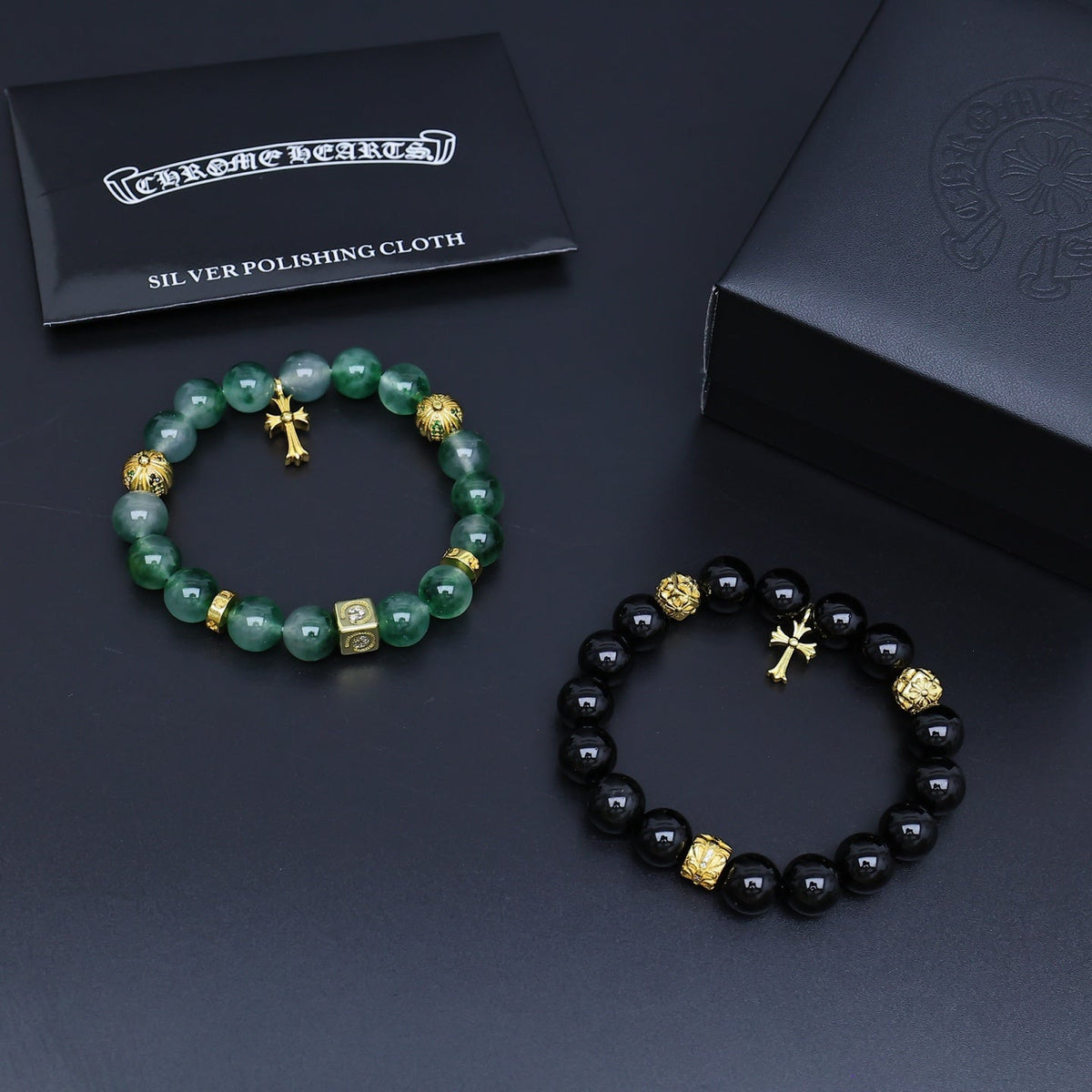 Martin Graham beaded bracelet in polished metal-tone – styled product view