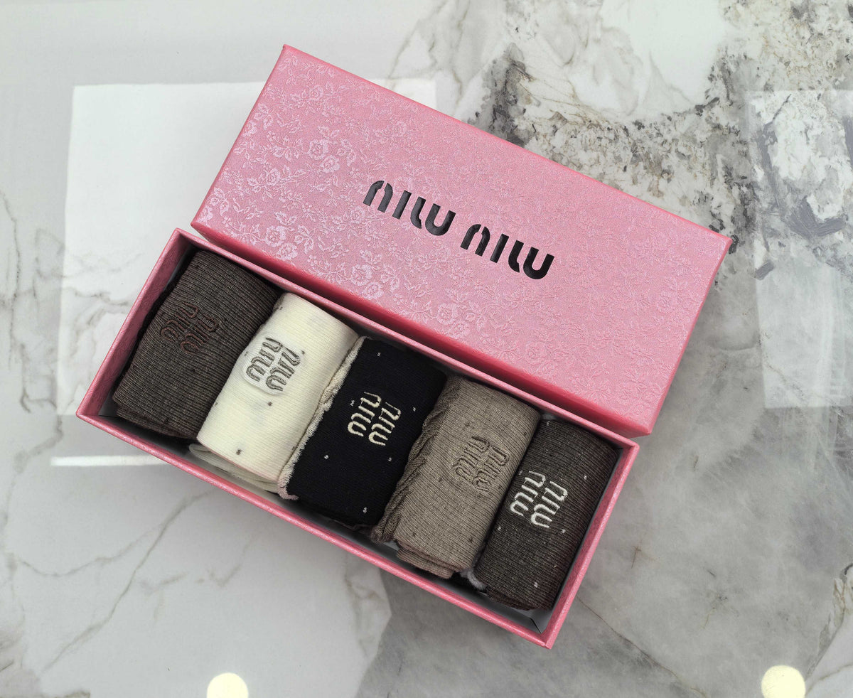 Miu Miu Combed Cotton Crew Socks - 5-Pair Set