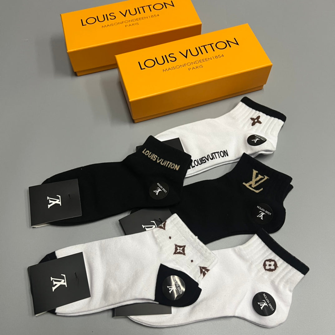 Louis Vuitton Small Initial And Floral Motifs Ankle Socks - 5-Pair Set