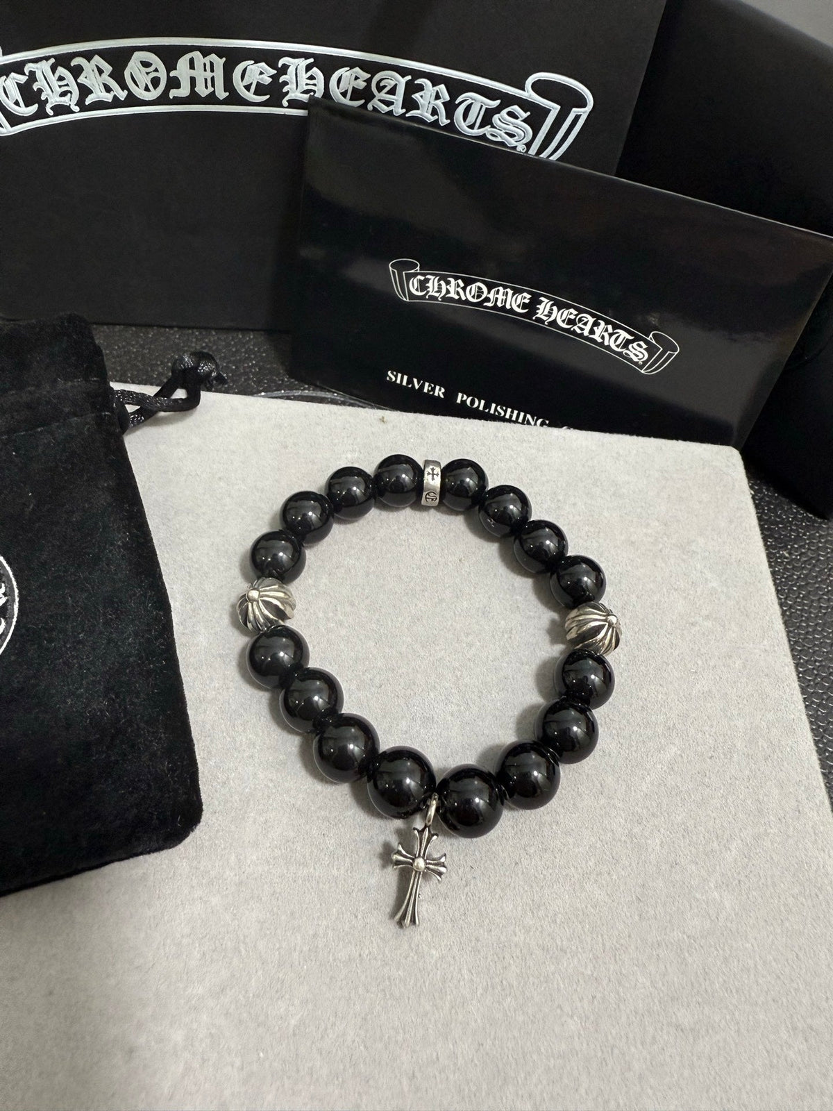 Martin Graham beaded bracelet in polished metal-tone – styled product view