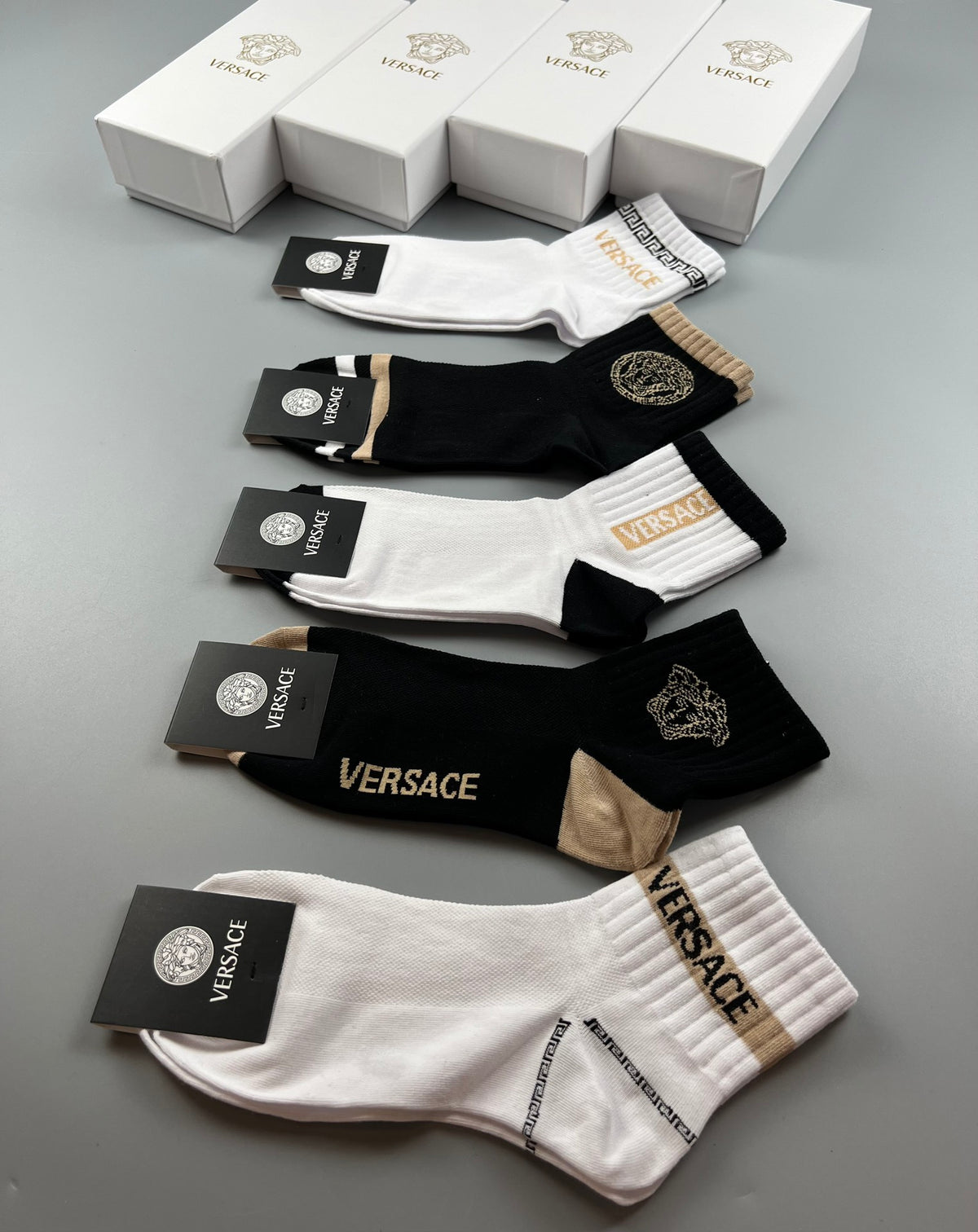 Versace Cotton blend Mixed Greek-Key And Medallion Graphics Crew Socks - 5-Pair Set