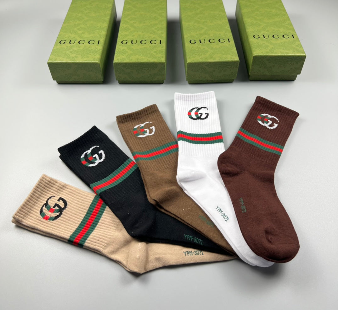 Gucci Cotton Wordmark And Stripe Crew Socks - 5-Pair Set