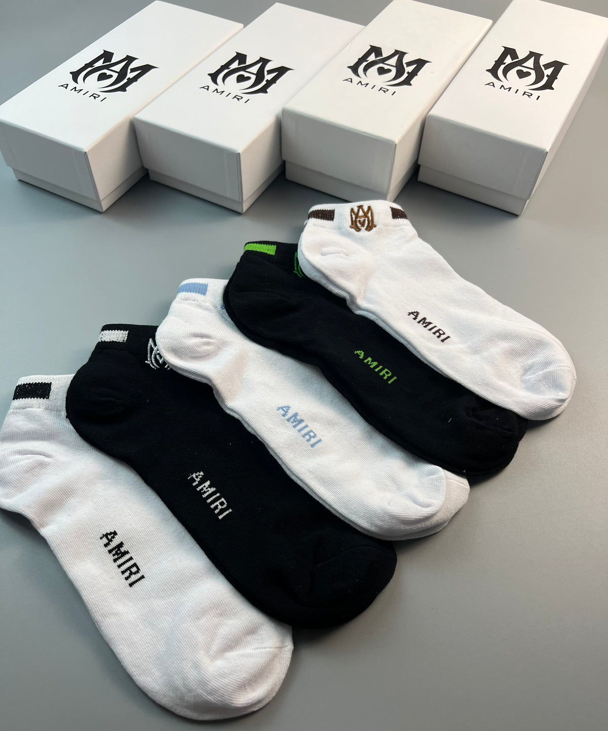 Amiri Cotton Script And Initial No-Show Socks - 5-Pair Set