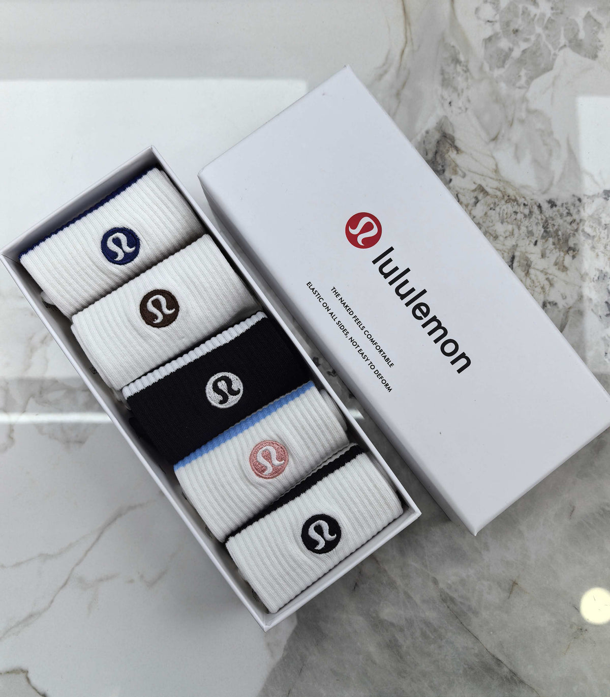 Lululemon Stripe Accents And Small Round Emblems Crew Socks - 5-Pair Set