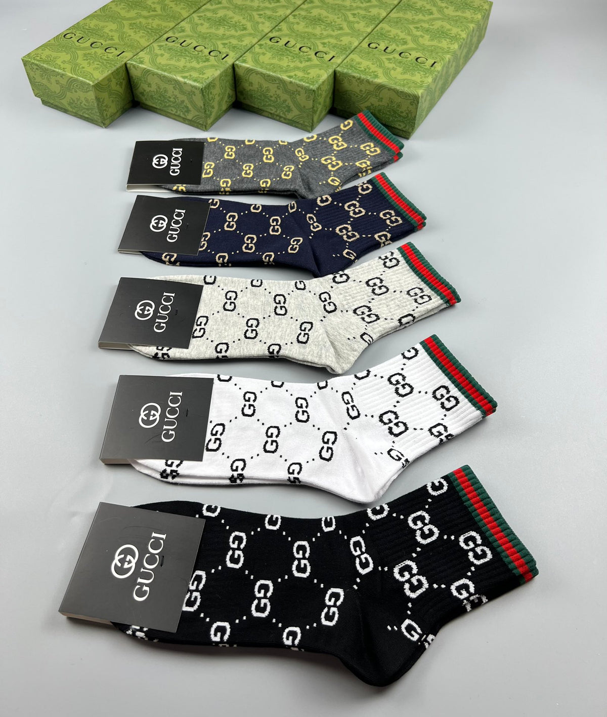 Gucci Cotton Repeating Linked Motifs Crew Socks - 5-Pair Set