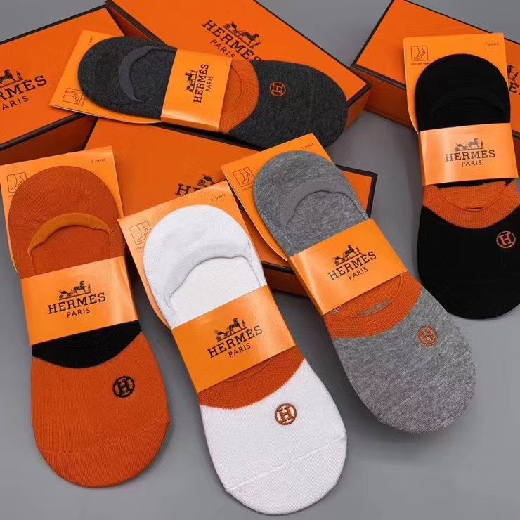 Hermes Small Emblem No-Show Socks - 5-Pair Set