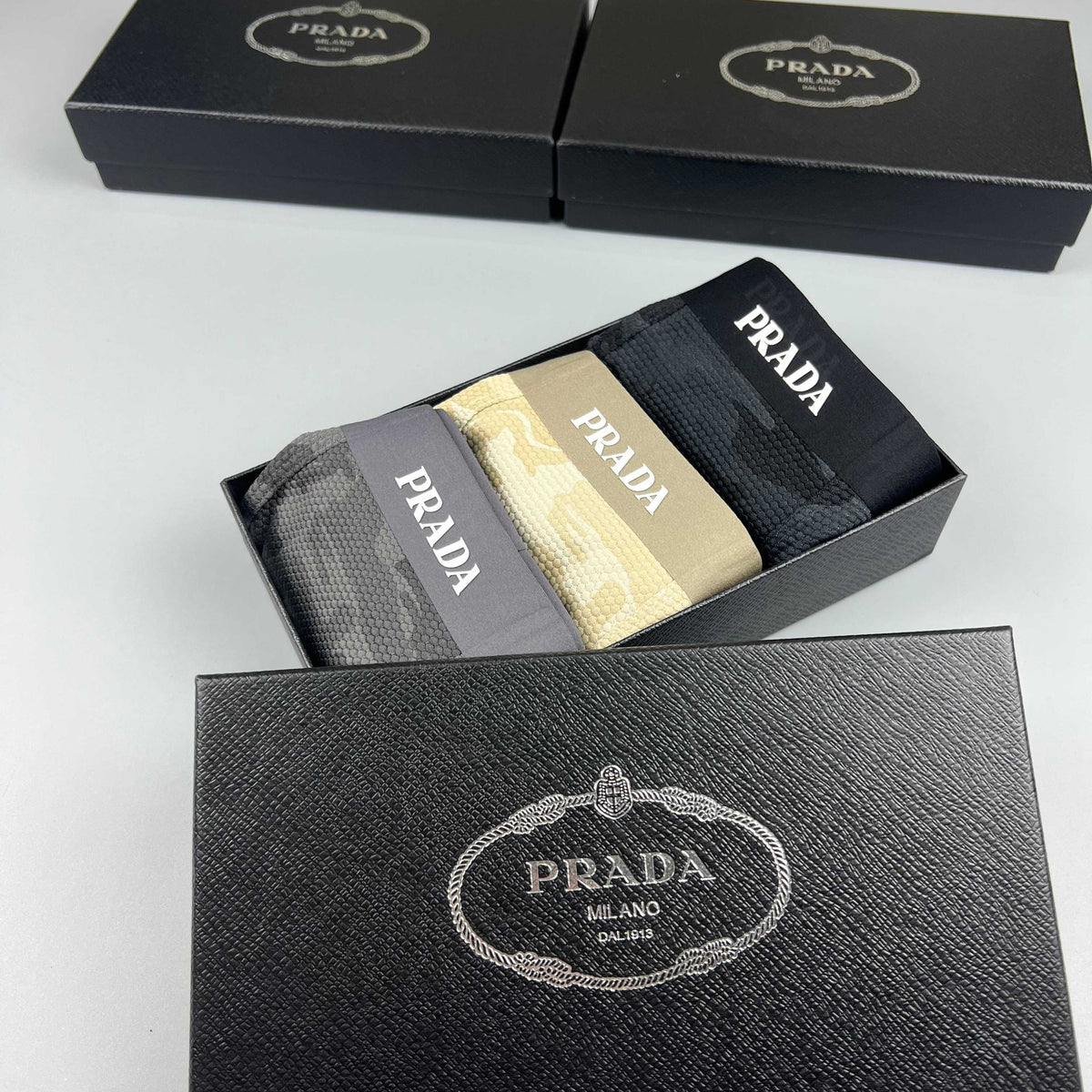 Prada Black, Grey & Khaki Men's Boxer Briefs - 3-Piece Box