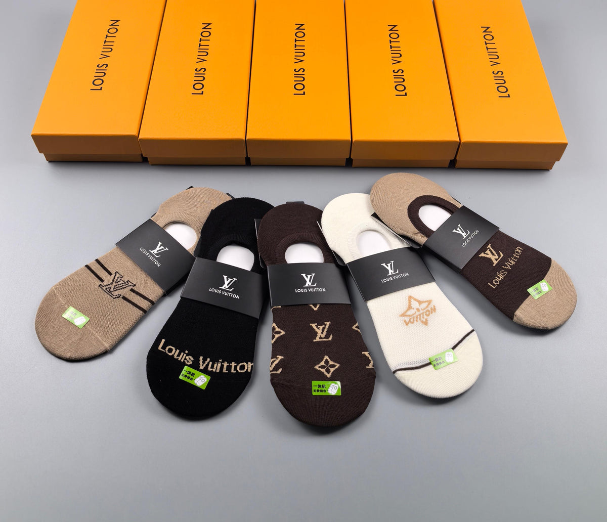 Louis Vuitton Visible Logo, Stripe Or Motif Details No-Show Socks - 5-Pair Set