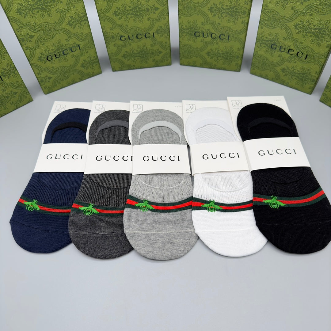 Gucci Web-Stripe Bee No-Show Socks - Box of 5 Pairs