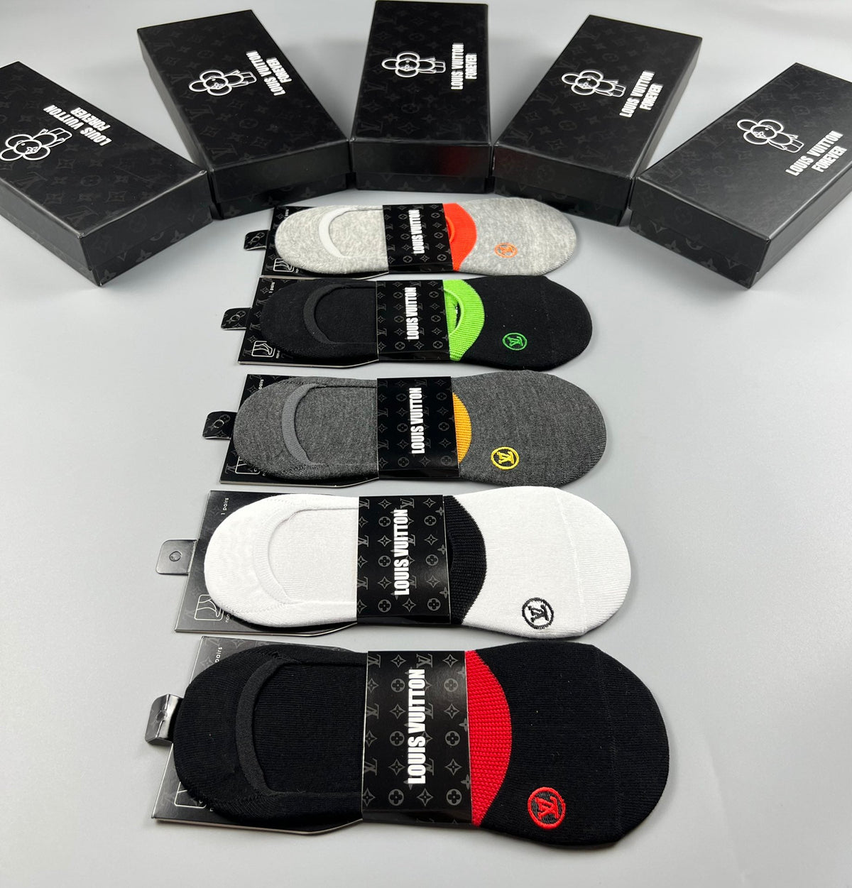 Louis Vuitton Varied Initial Details No-Show Socks - 5-Pair Set
