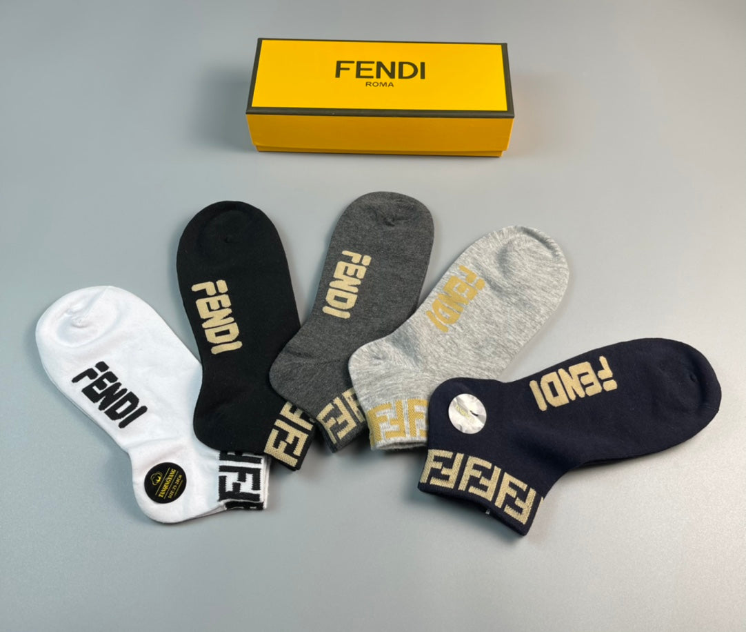 Fendi Wordmark And Letter-Pattern No-Show Socks - 5-Pair Set