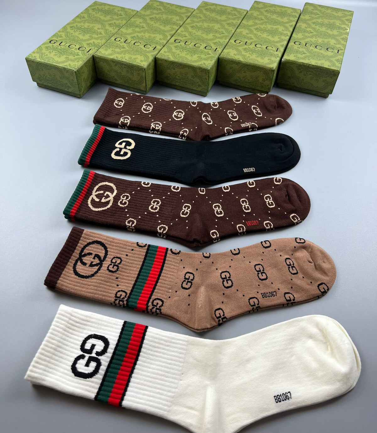 Gucci Cotton Repeating Monogram-Style Motifs Crew Socks - 5-Pair Set