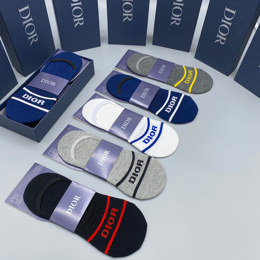 Dior Colourful Band Details No-Show Socks - 5-Pair Set