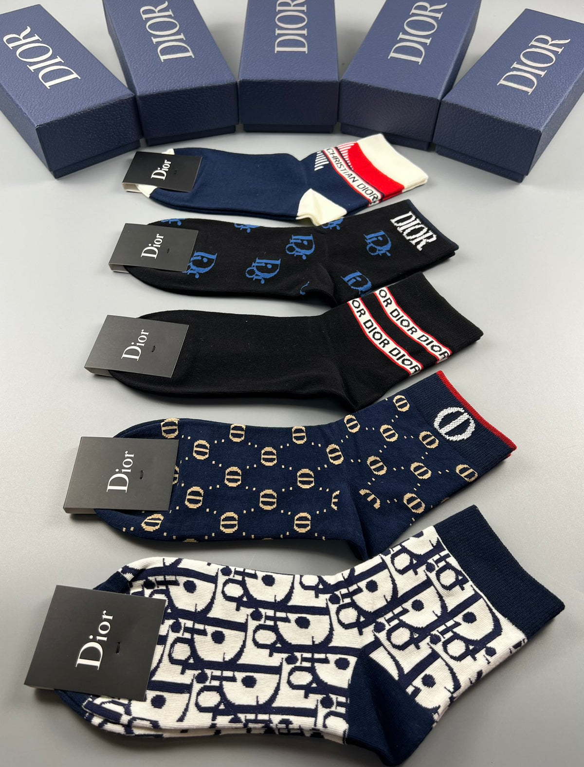 Dior Pattern Mix Logo Socks - 5-Pair Box