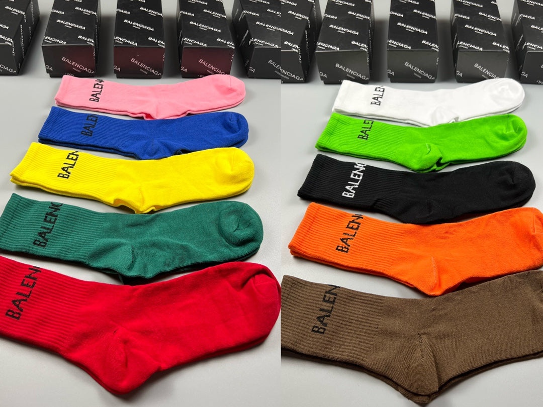 Balenciaga Contrast Wordmarks Crew Socks - 5-Pair Set