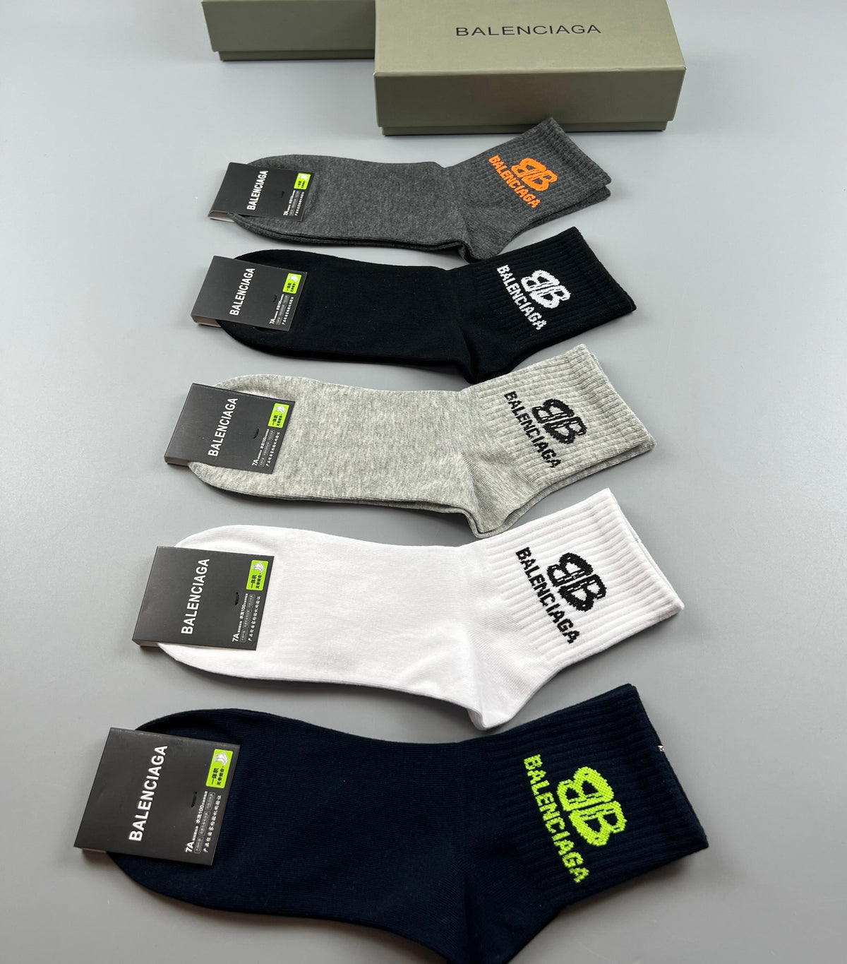 Balenciaga Bright Logo Mid-Calf Socks - 5-Pair Box