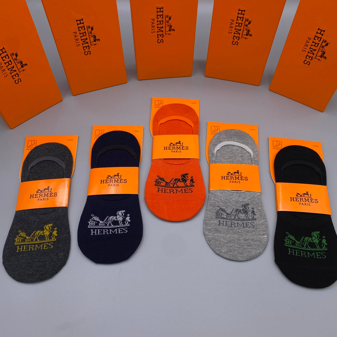Hermes Horse Graphics No-Show Socks - 5-Pair Set