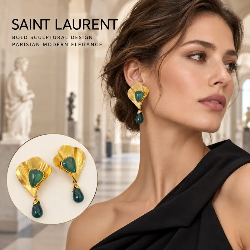 Saint Laurent Fan Clip-On Earrings in Polished Metal-Tone styled main image