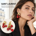 Saint Laurent Cherry Statement Earrings in Polished Metal-Tone styled main image