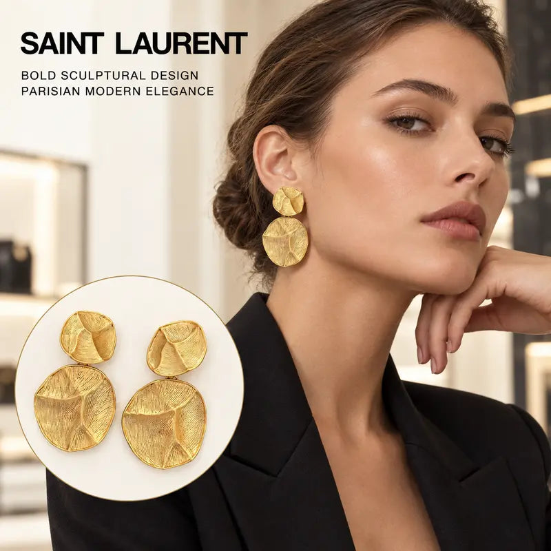 Saint Laurent Round Statement Earrings in Polished Metal-Tone styled main image