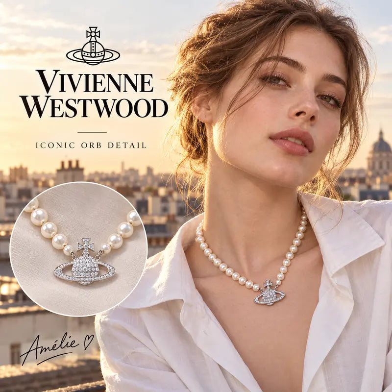 Vivienne Westwood Pearl Pendant Necklace in Polished Metal-Tone – Pearl Detail – Design 002 styled main image