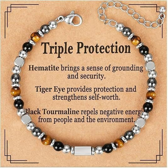 Evil Eye Fivefold Protection Bracelet | 5 Natural Crystals | Adjustable Wax Rope