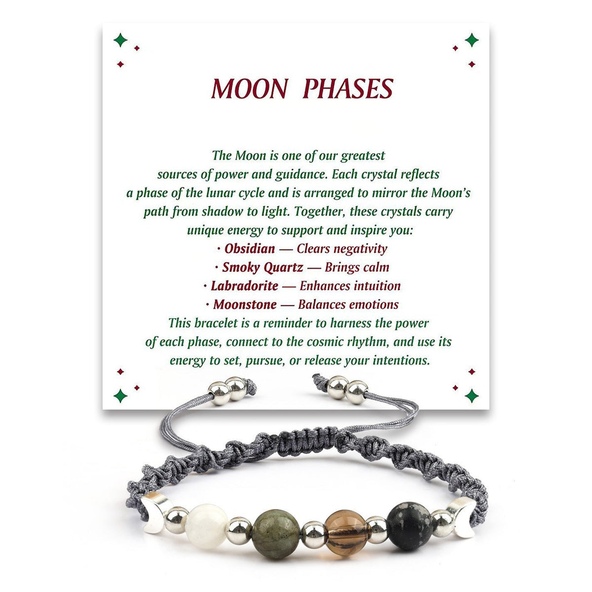 New Moon New Beginnings Bracelet | Moonstone Labradorite Black Obsidian | Crescent Moon Charm | New Chapter Gift