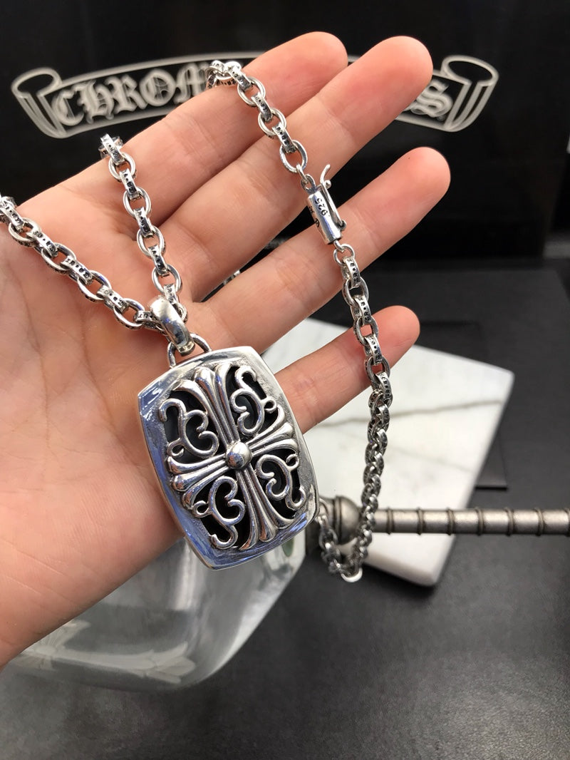 Signature Emblem Pendant Necklace in Polished Metal-Tone – Design 066 front product view