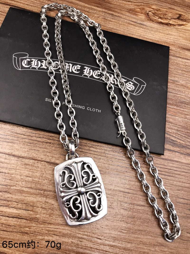 Cross Pendant Necklace in Antique Silver-Tone – Design 17 detail view