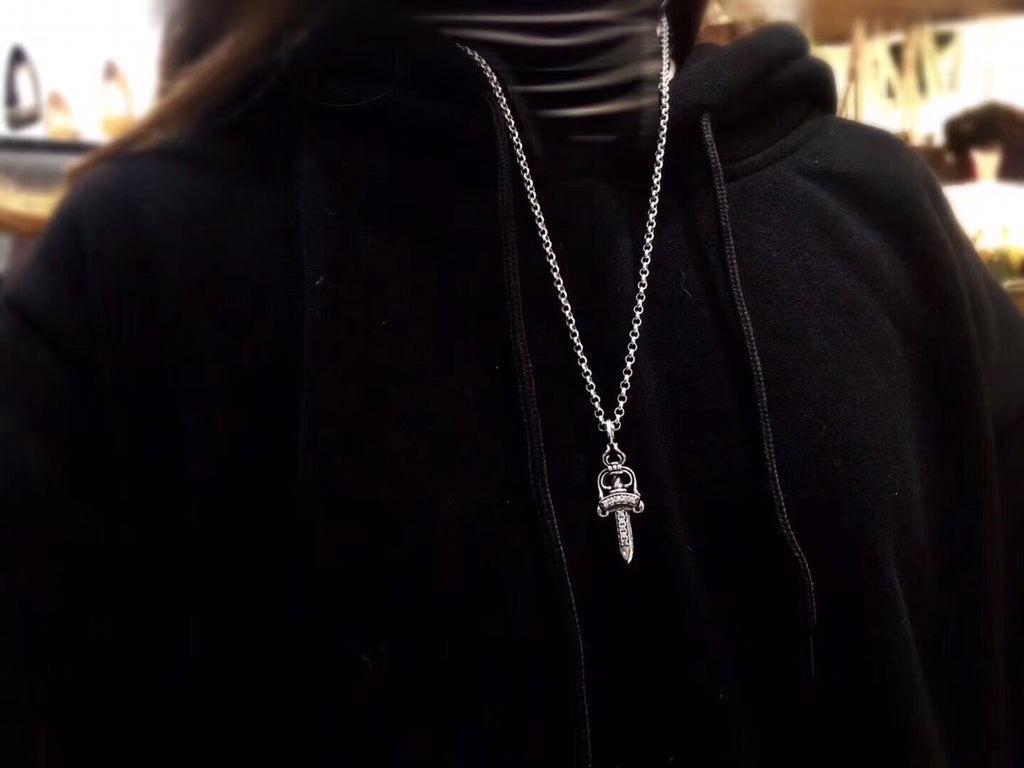 Dagger Pendant Necklace in Metal-Tone detail view