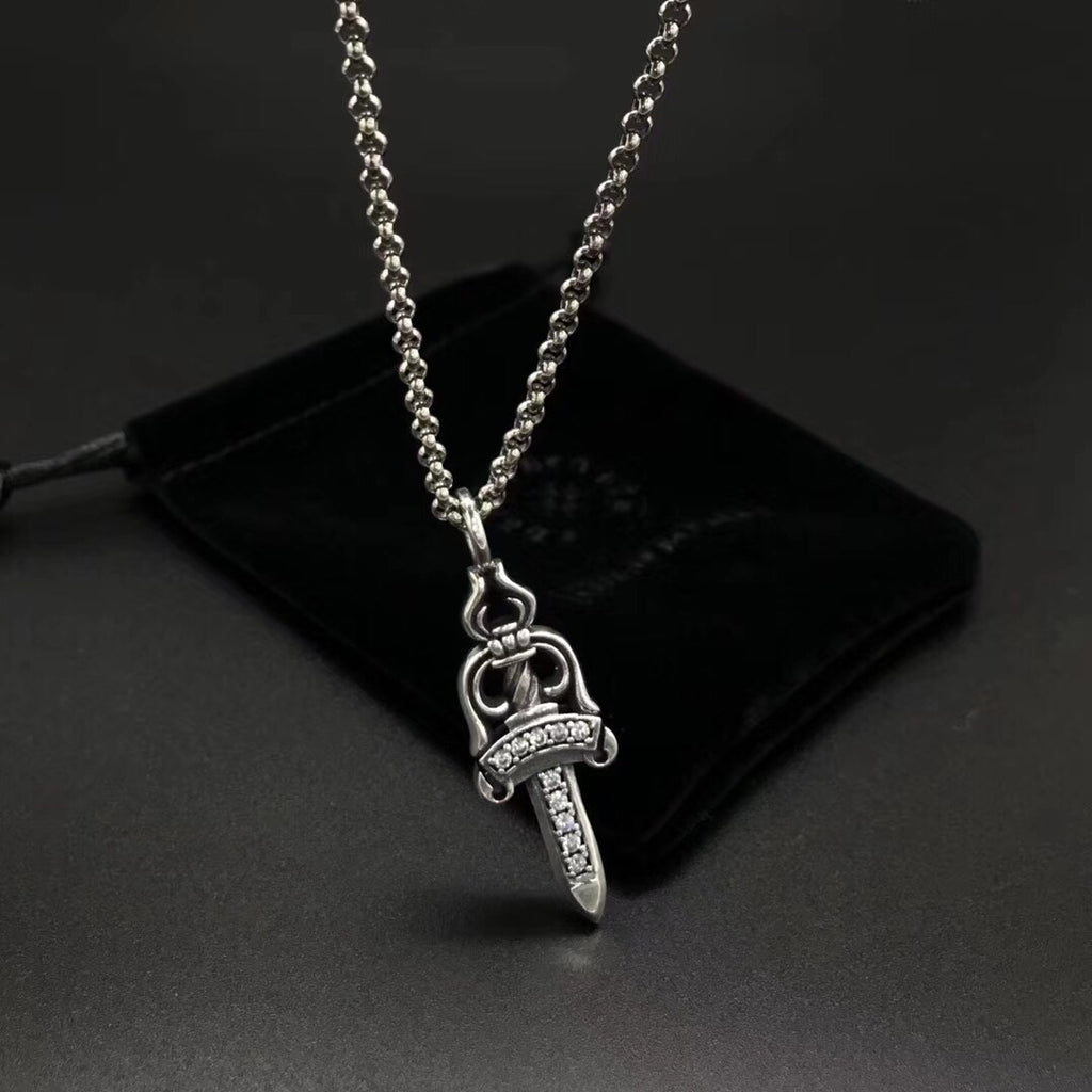 Dagger Pendant Necklace in Metal-Tone front product view