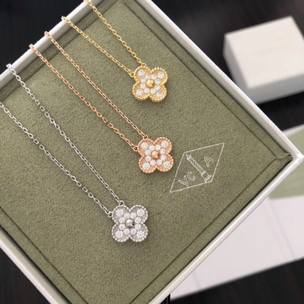 Van Cleef & Arpels Clover Pendant Necklace in Rose-Gold-Tone – Crystal Detail – Design 02 main product view