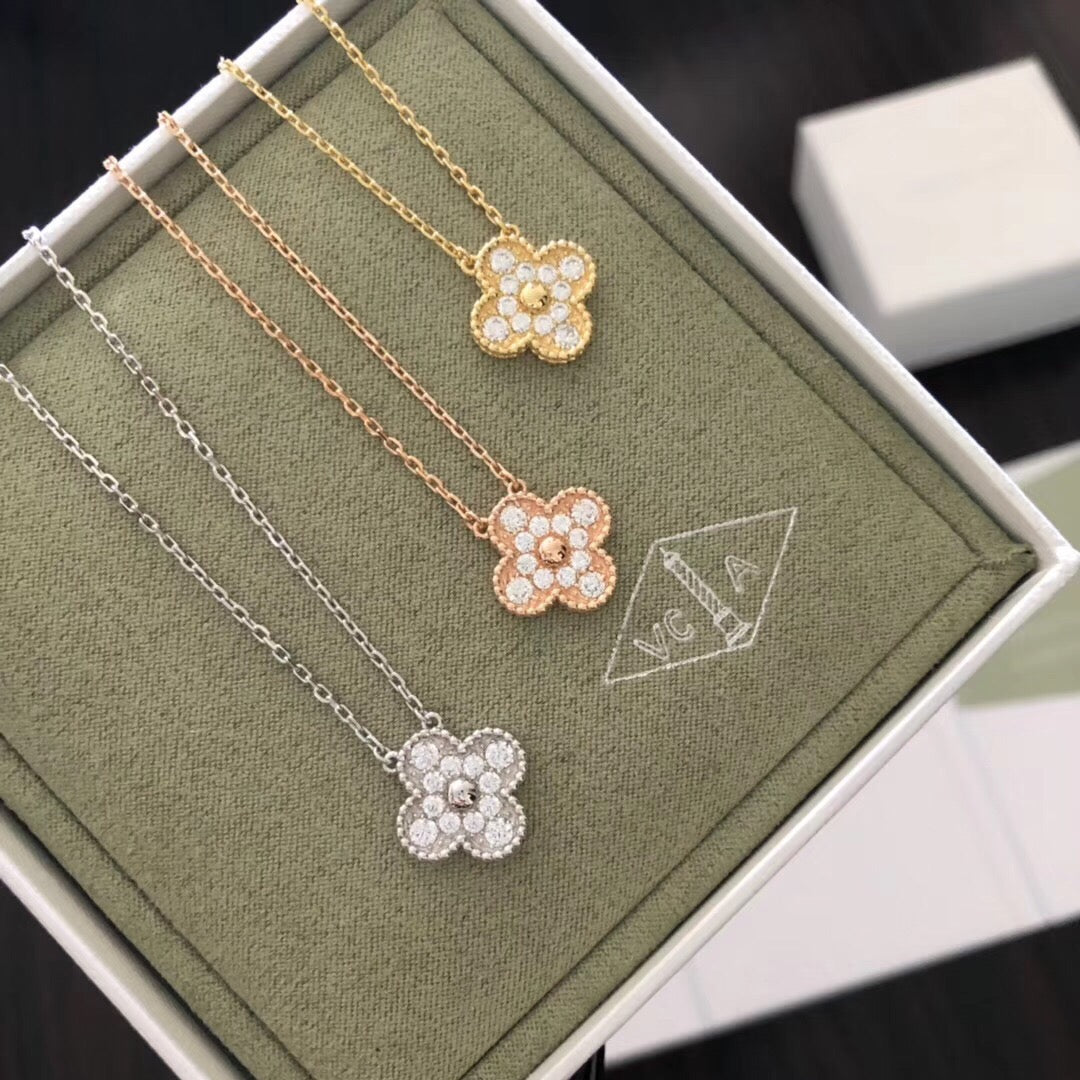 Van Cleef & Arpels Clover Pendant Necklace in Rose-Gold-Tone – Crystal Detail – Design 02 main product view