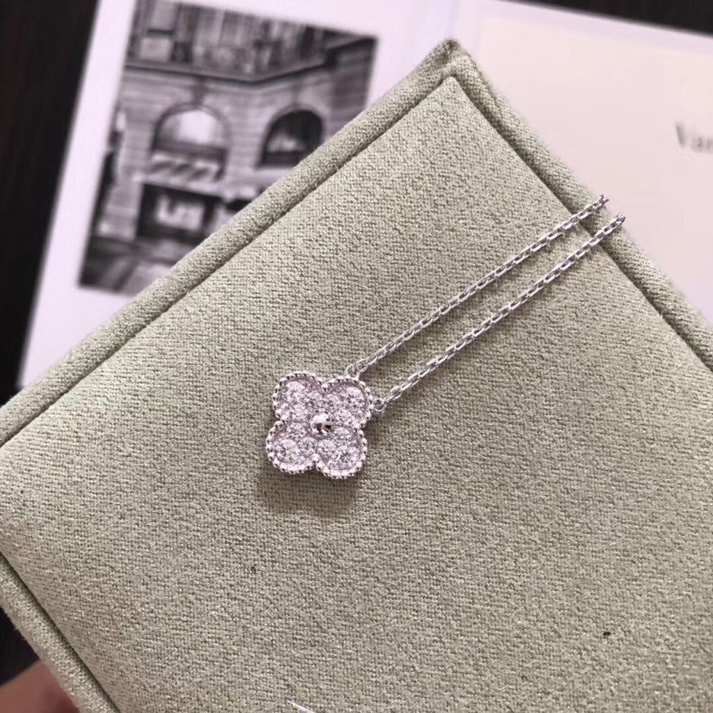 Van Cleef & Arpels Clover Pendant Necklace in Rose-Gold-Tone – Crystal Detail – Design 02 side detail
