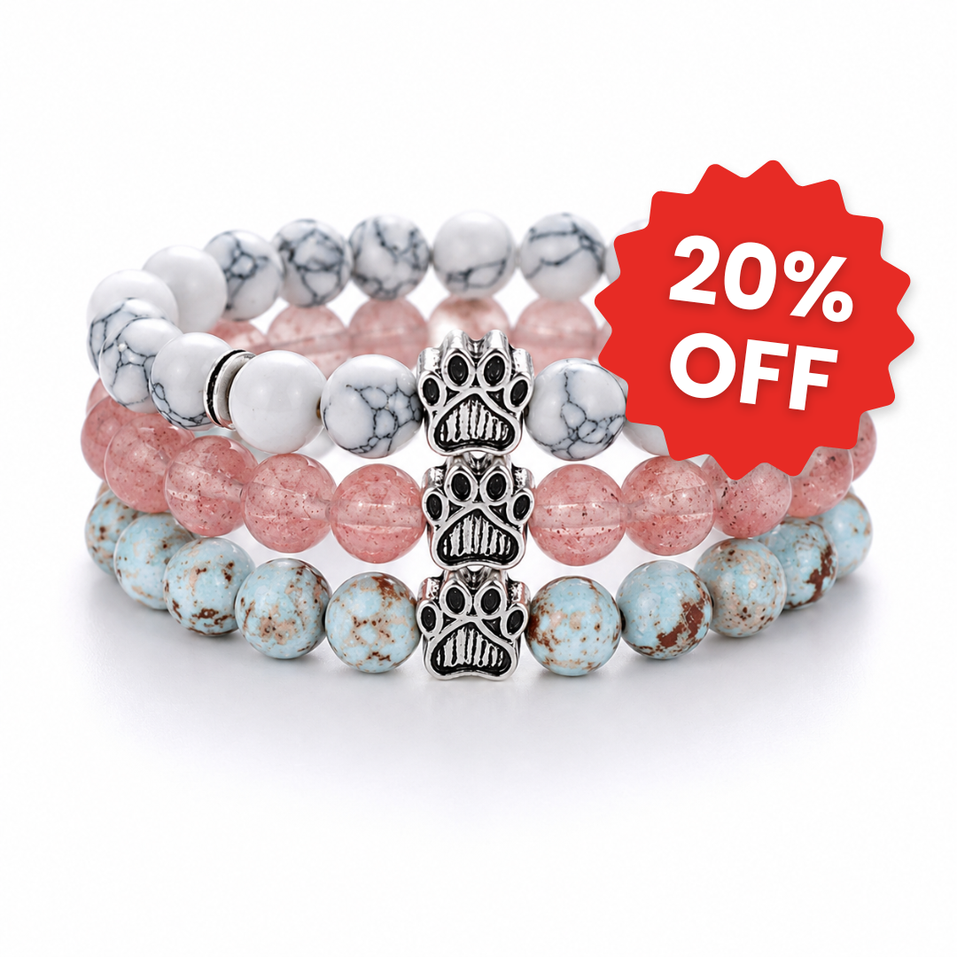 Arctic, Love & Lagoon Natural Stone Bead Bracelet Trio | Paw Charm | Rescue Charity