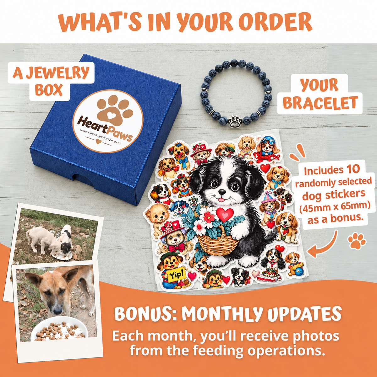 Ocean Deep Blue Sandstone Bead Bracelet | Silver Paw Charm | Gift Box & Dog Stickers | Rescue Charity