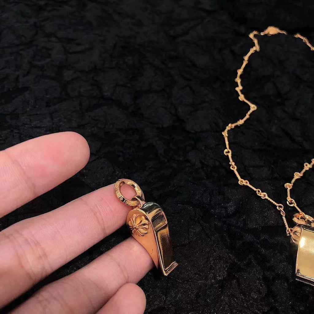 Floral Cross Whistle Pendant Necklace side detail