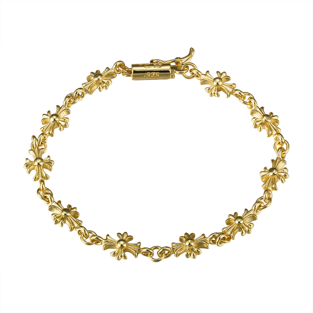 Gothic Emblem Statement Bracelet in Metal-Tone – Clear Crystal Detail – Design 02 front product view