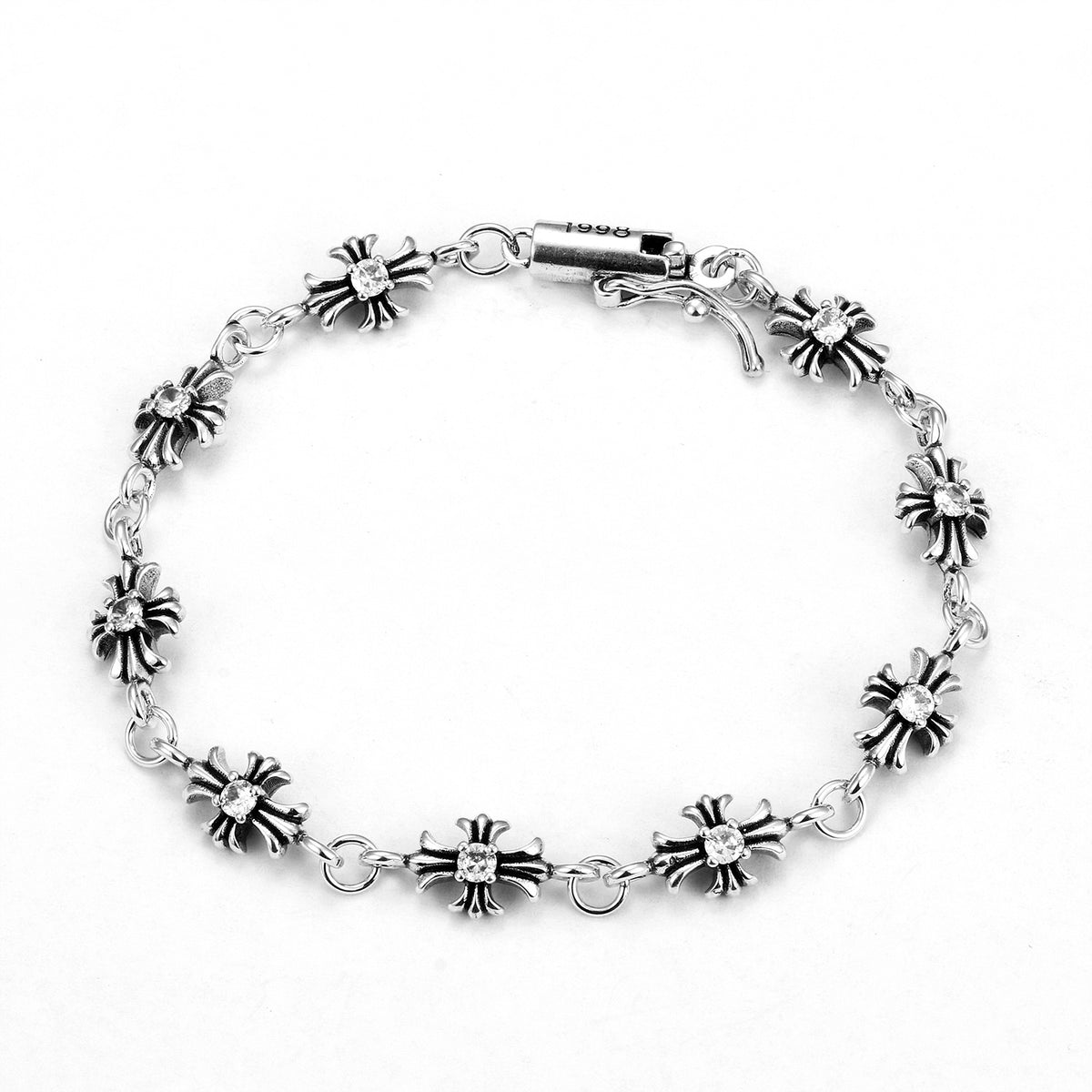 Gothic Emblem Statement Bracelet in Metal-Tone – Clear Crystal Detail detail view