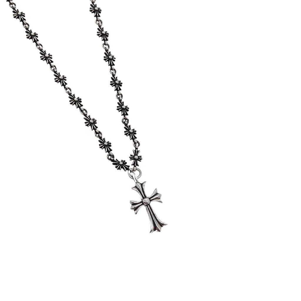 Cross Pendant Necklace in Antique Silver-Tone – Design 16 front product view