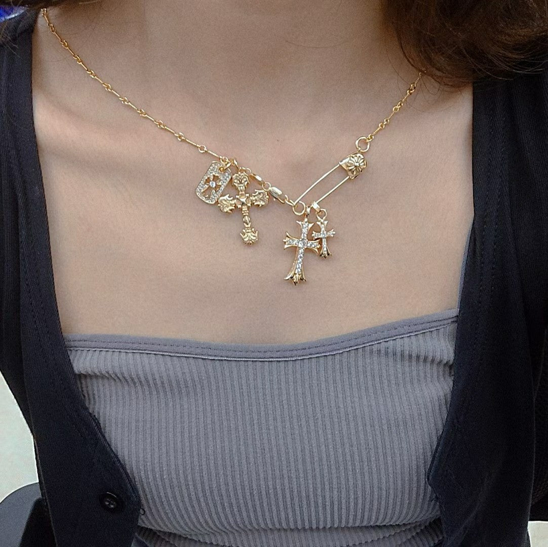 Signature Emblem Pendant Necklace in Polished Metal-Tone – Design 064 side detail