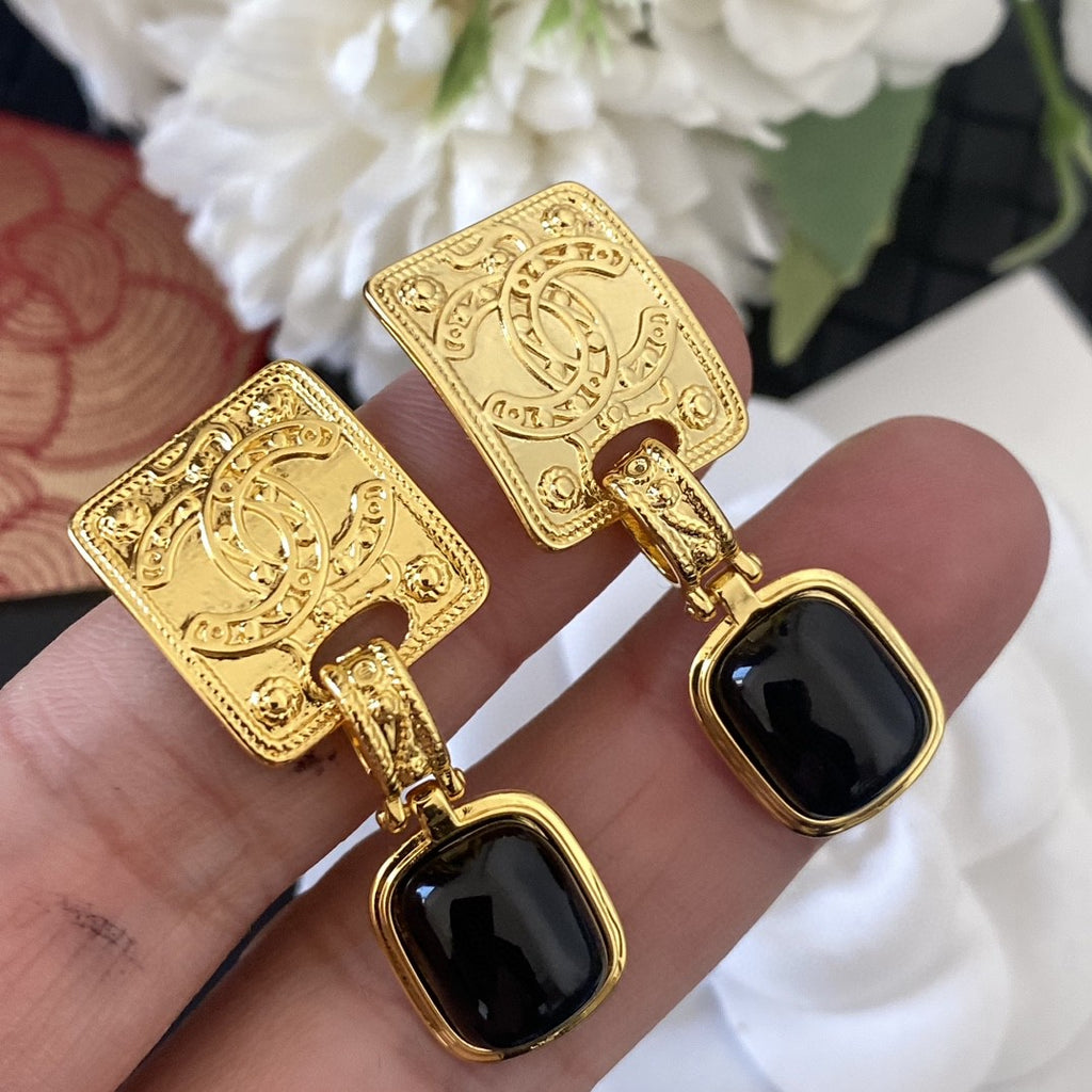 Letter Stud Earrings in Silver-Tone – Black Detail side detail