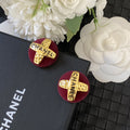 Letter Stud Earrings in Polished Metal-Tone – Red Detail main product view